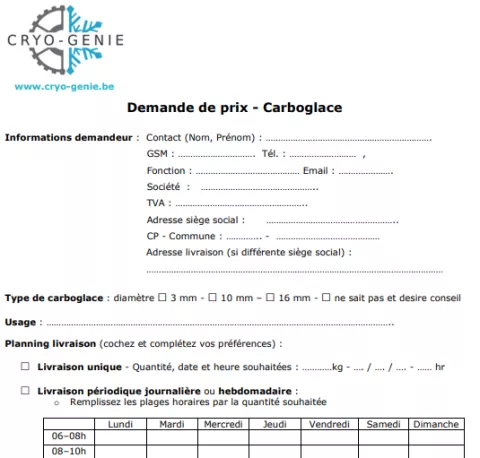 Livraison chez vous de carboglace (glace sèche) - Demande d'offre de prix