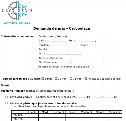 Livraison chez vous de carboglace (glace sèche) - Demande d'offre de prix